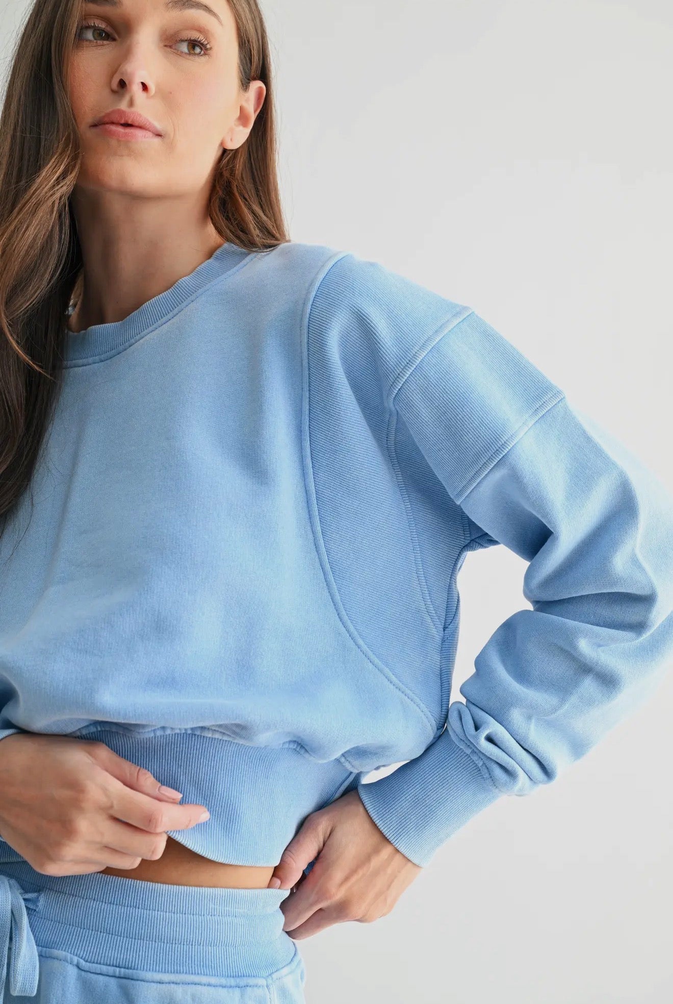 Cropped Sweatshirt and Wide Leg Sweatpant Set w/ Sequin Patches