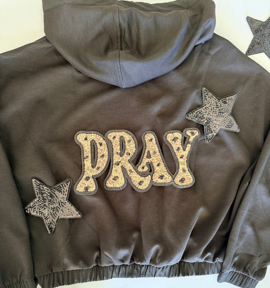 Soft Scuba Full Zip Jacket with Pray Sequin Patch+ 2 Stars