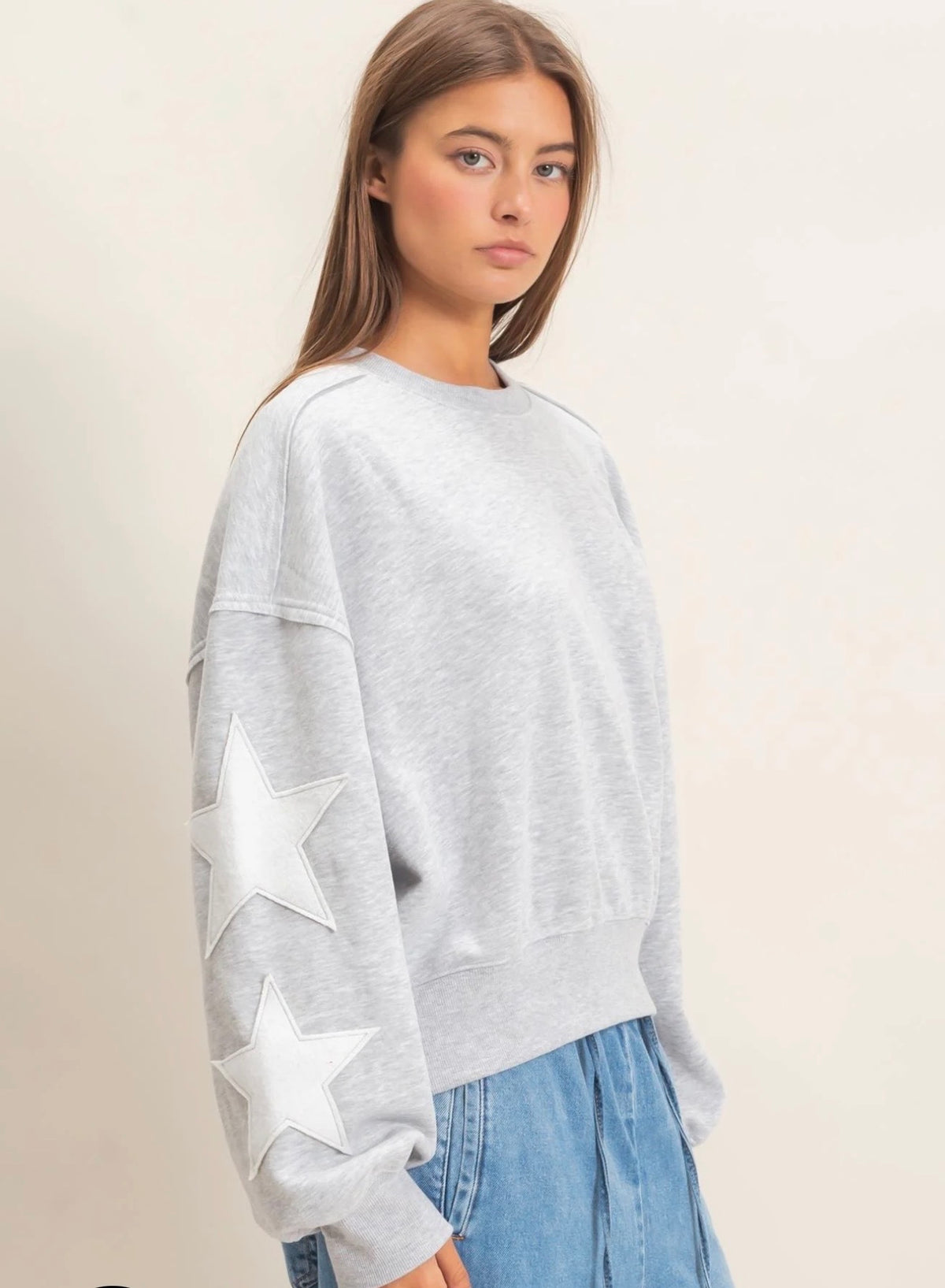 Star Sleeve Crop Sweatshirt w/ Large Patch