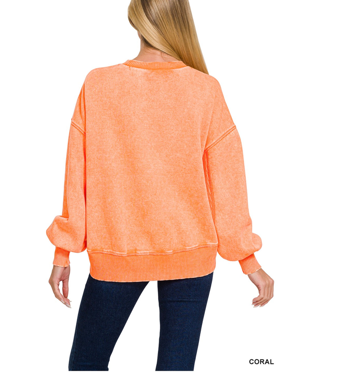 Acid Wash Fleece Oversized Pullover w/ Bobcats Patch