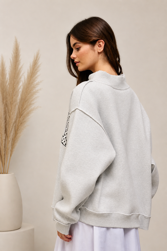 Embroidered "Pray" Mock Neck Sweatshirt