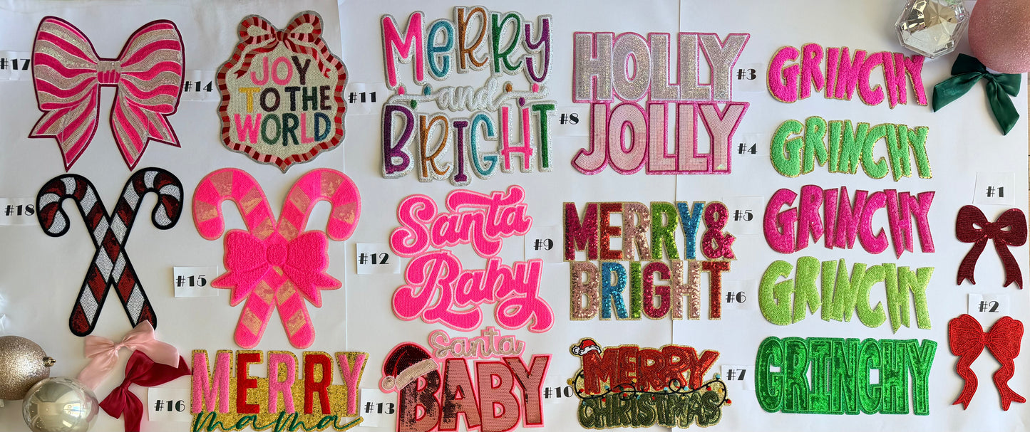 Adult Christmas Green Sweatshirt + Short Set with Single Sequin Patch