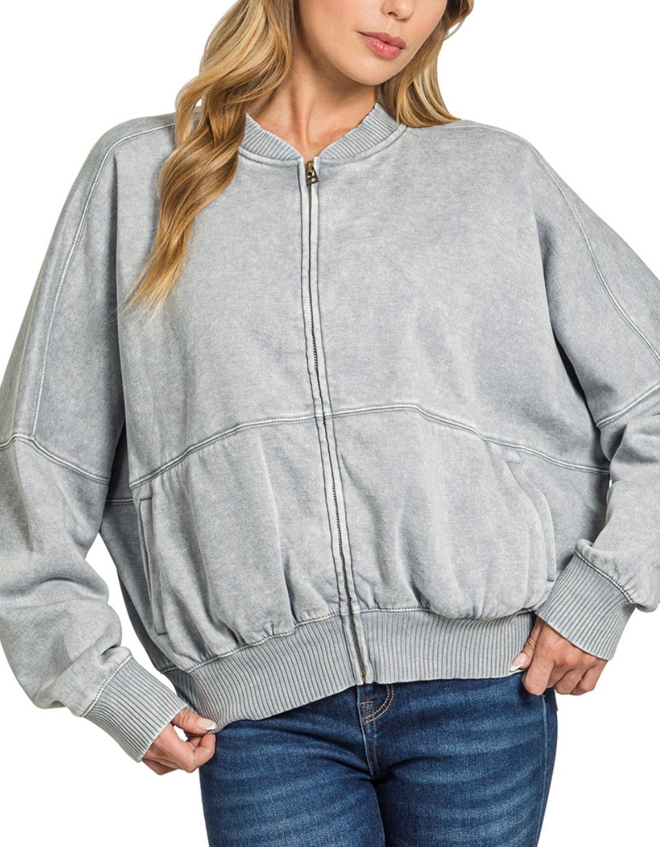 Game Day Custom Acid-Washed Fleece Jacket w/ Large Sequin Patch + 2 Stars