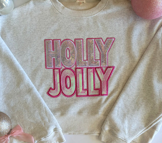 Adult Christmas Crop Sweatshirt with Single Christmas Sequin Patch