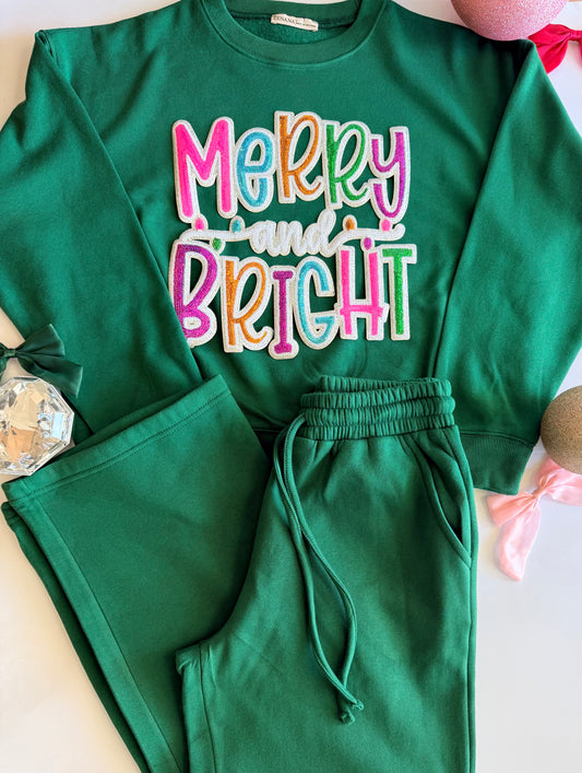 Adult Christmas Green Pullover + Sweatpant Set with Single Sequin Patch