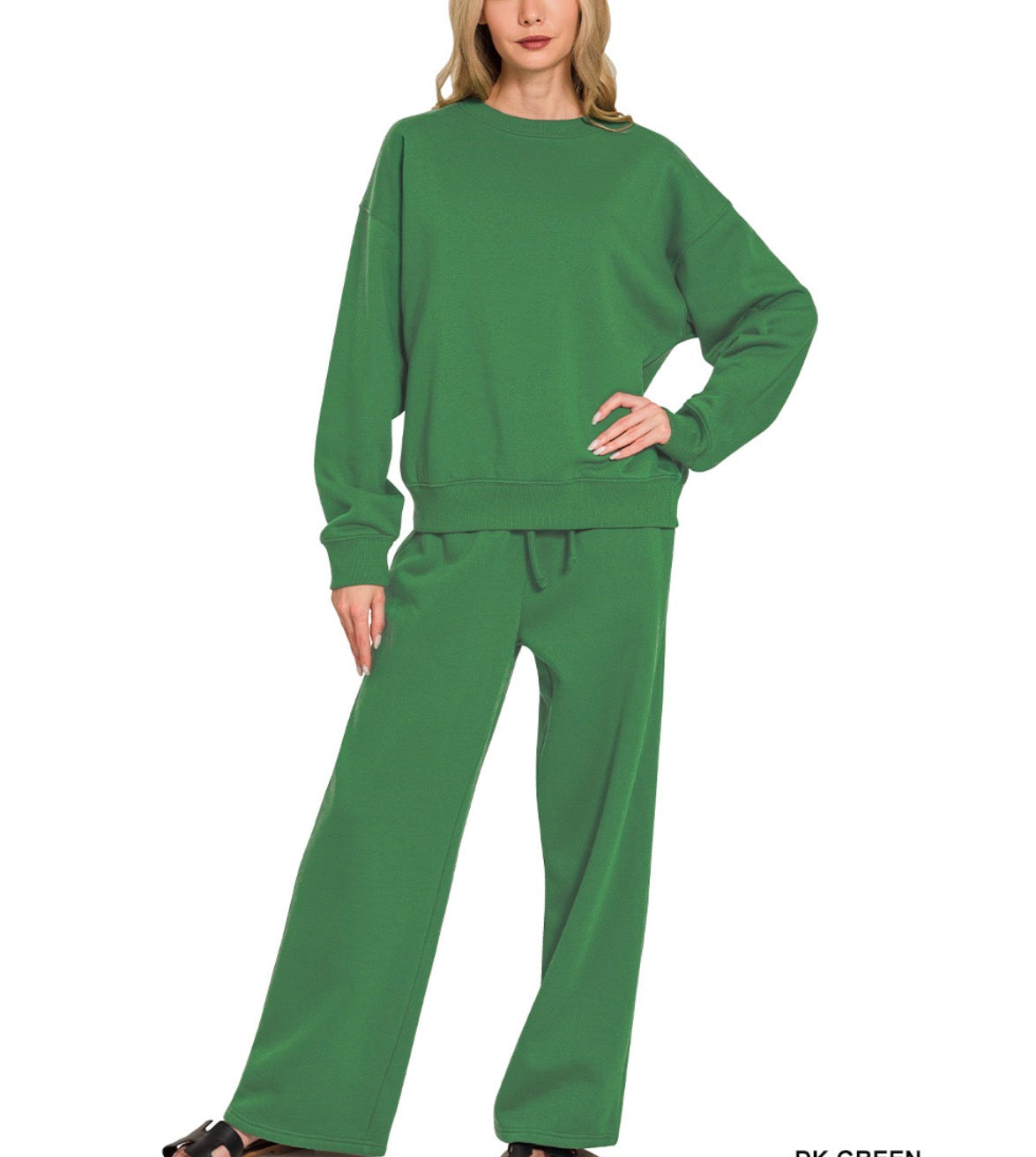 Adult Christmas Green Pullover + Sweatpant Set with Single Sequin Patch