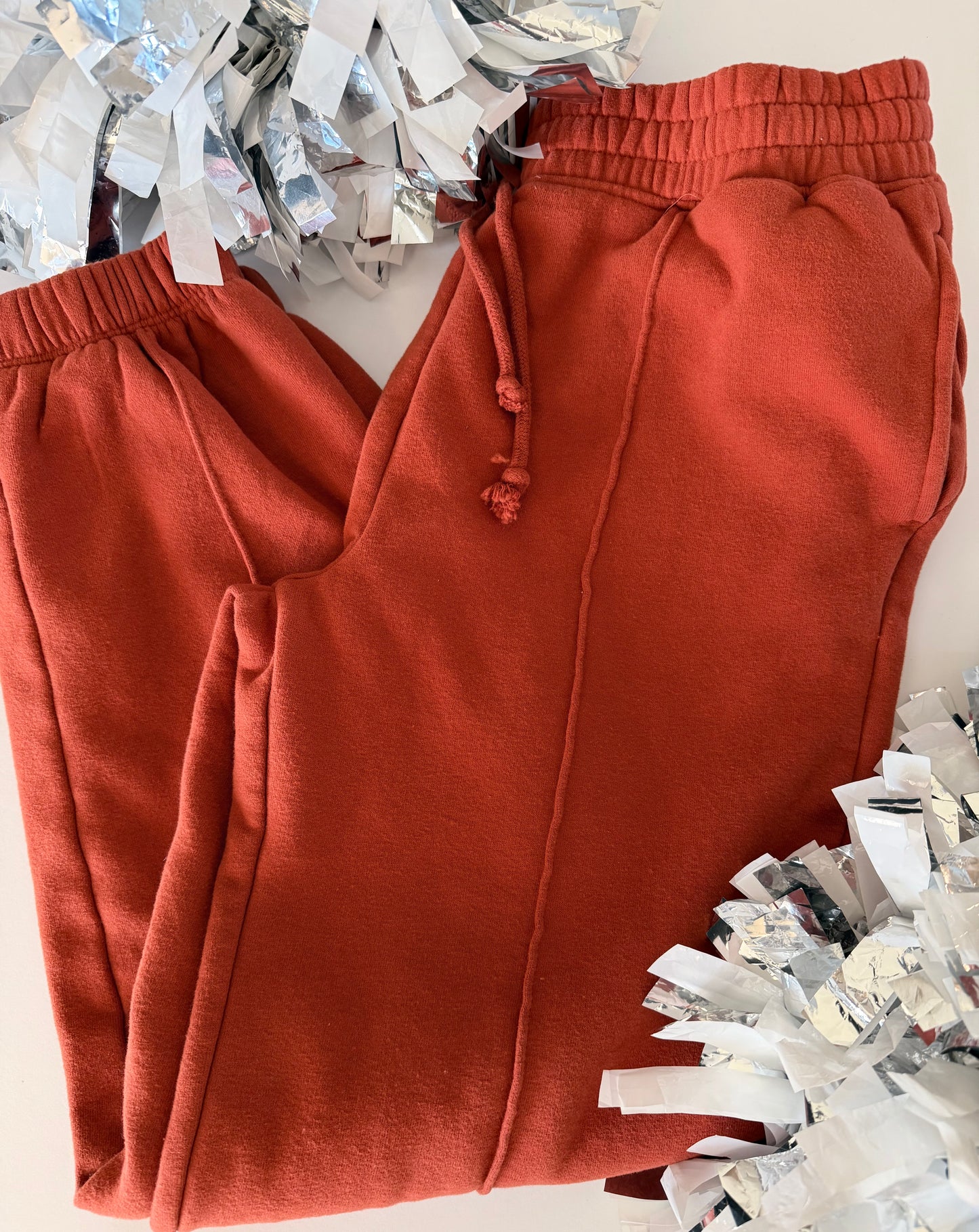 Burnt Orange High-Waisted Pintuck Sweatpants