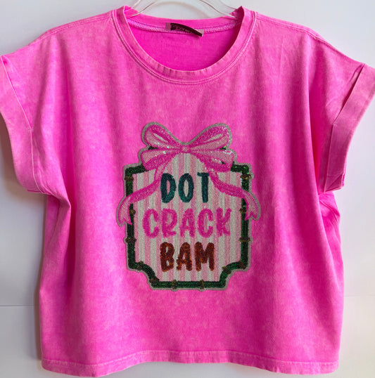 Woman's Pink Cuffed Short Sleeve Top w/ Sequin Patch