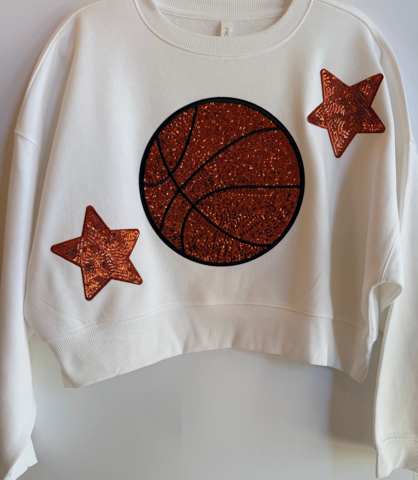 Woman's White Crop Sweatshirt w/ Large Sequin patch+2 Small Stars