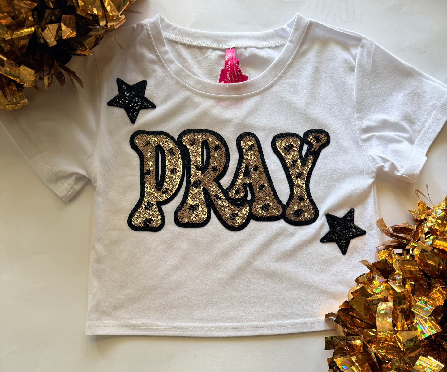 Youth White Crop Tee w/ Large Patch+ 2 Stars