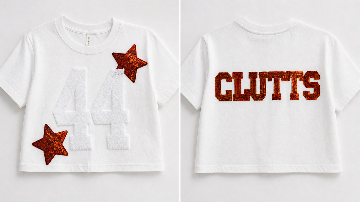 Oversized Crop Tee w/ 2 Fuzzy Numbers+2 Stars+6 Letters (Back)