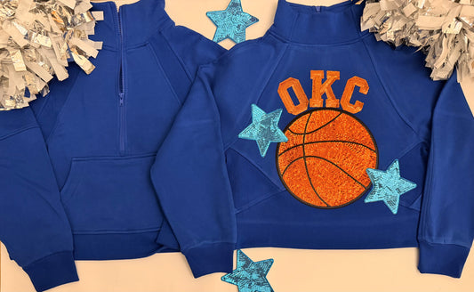 Woman's Blue Pocket Hoodie w/ 2 Large patches and 2 Stars