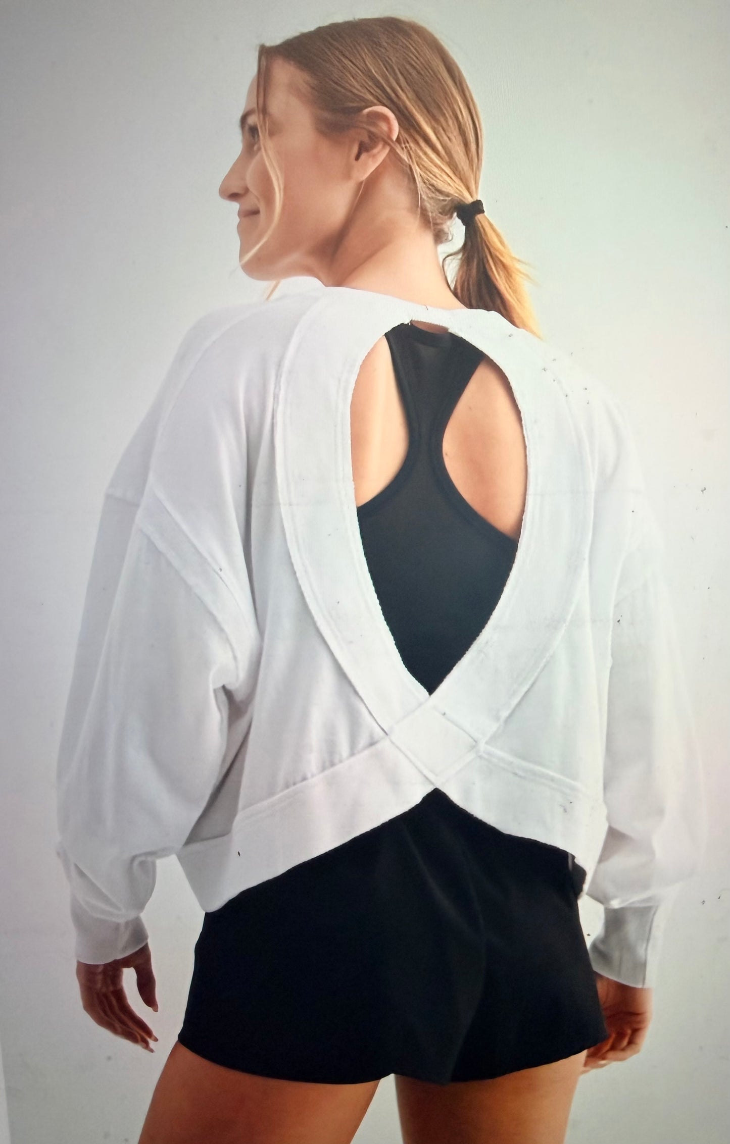 Woman's Open Back Tee w/ 2 Drip Sequin Baseball Numbers