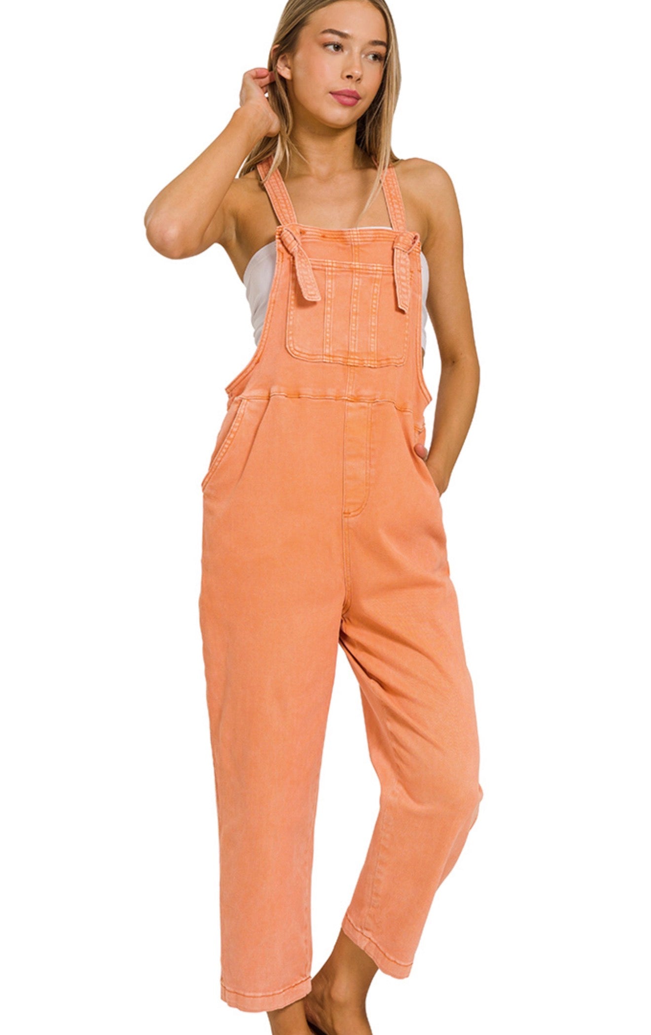 Woman's Orange Knot Strap Overalls