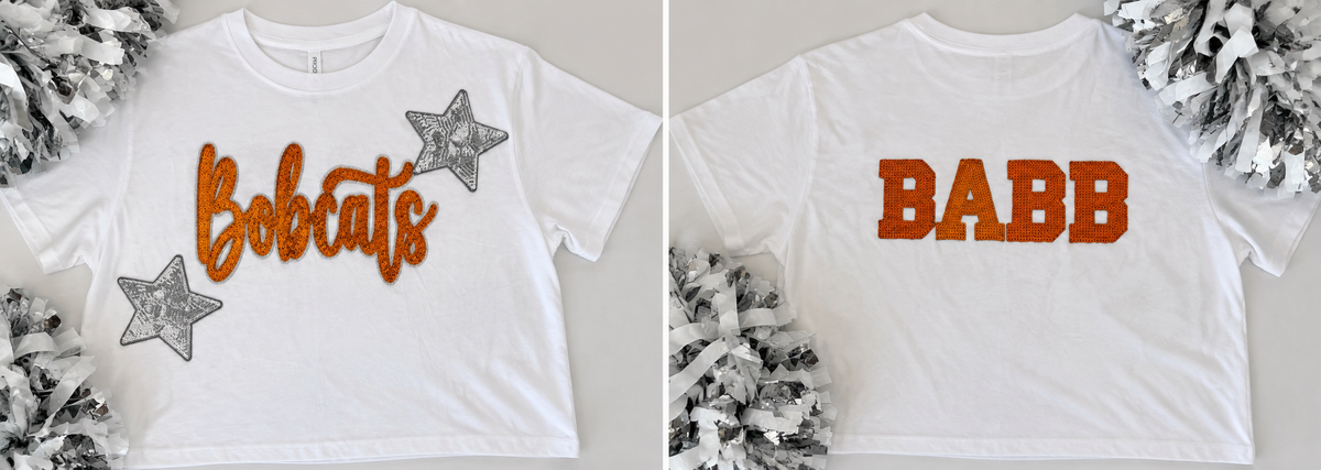 Oversized Crop Tee w/ Large Sequin Patch+2 Stars+4 Letters (Back)