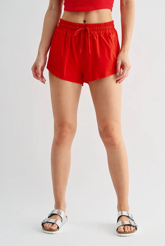 Woman's Red Drapey Active Shorts