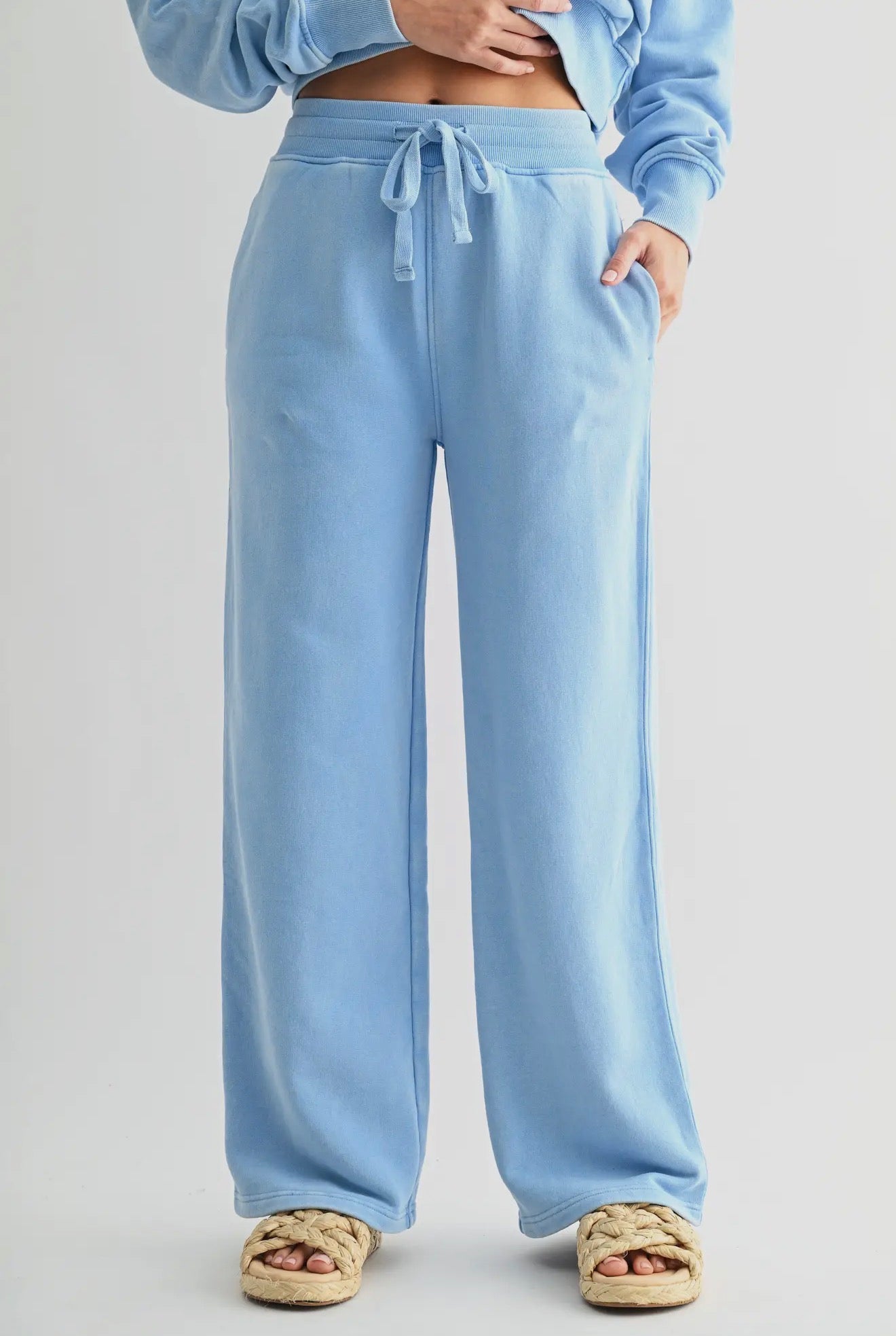 Cropped Sweatshirt and Wide Leg Sweatpant Set w/ Sequin Patches