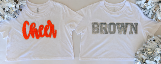 Crop Tee w/ Chenille Cheer+5 Letters (Back)