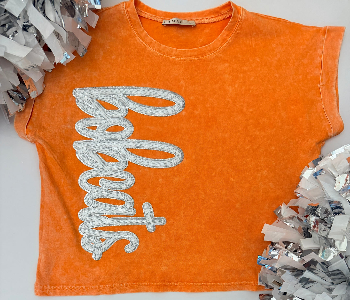 Woman's Cuffed Short Sleeve Top w/ Sequin Patch