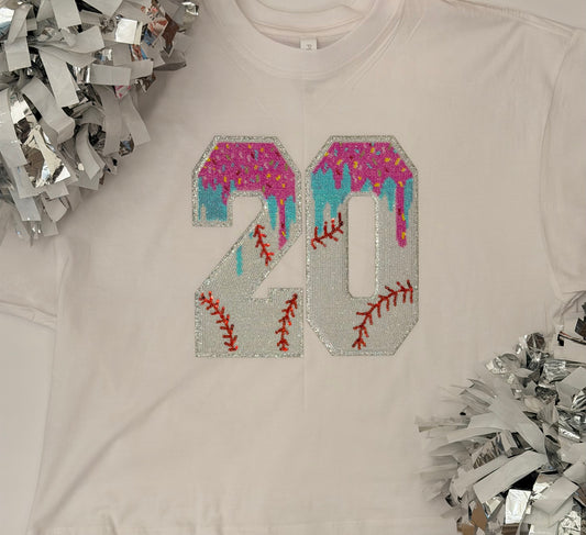 Woman's Short Sleeve Oversized Crop Tee w/ 2 Drip Baseball Numbers