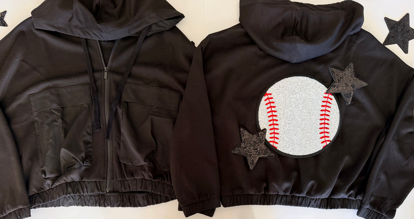 Soft Scuba Full Zip Jacket with Large Sport Sequin Patch+ 2 Stars