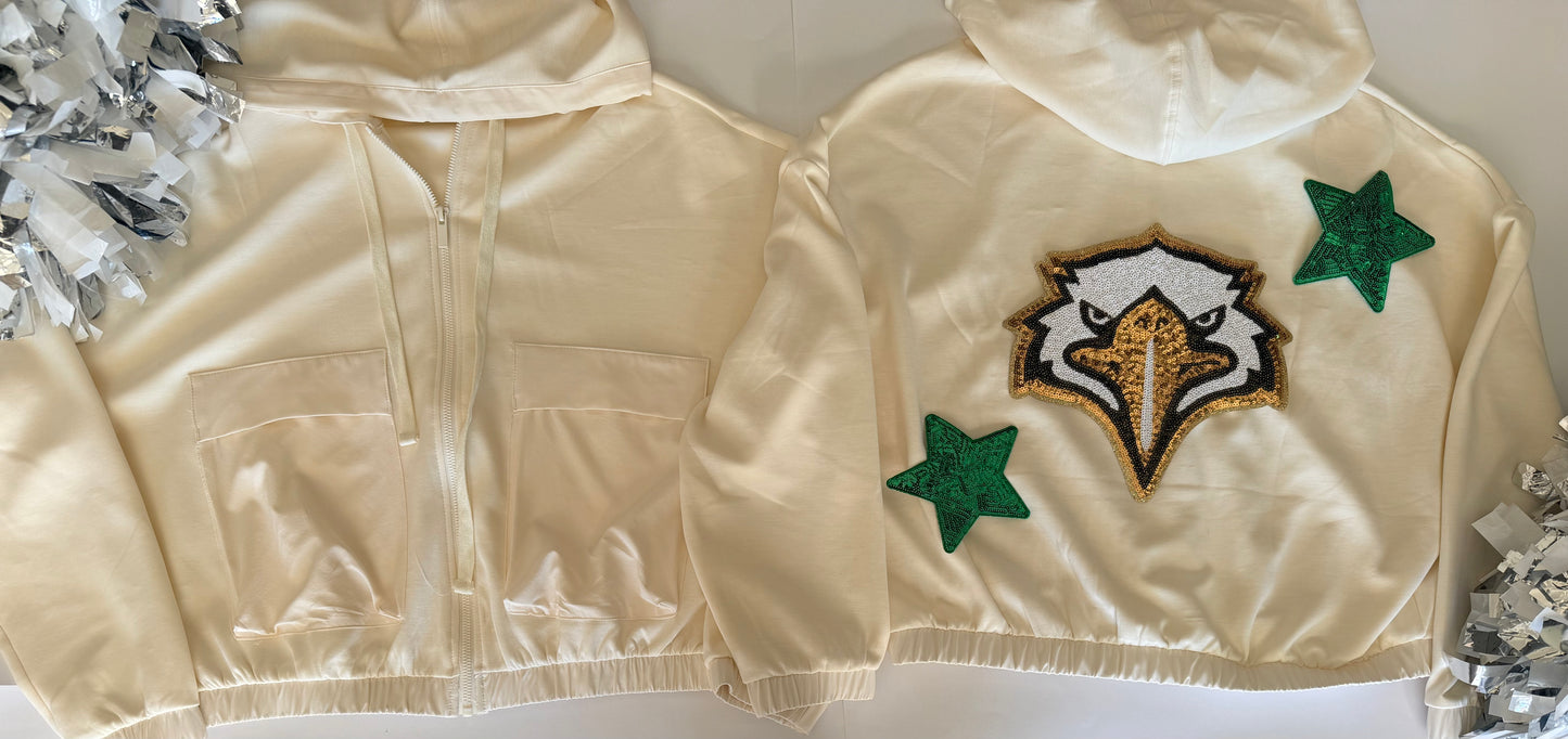 Soft Scuba Full Zip Jacket with Large Sequin Patch+ 2 Stars