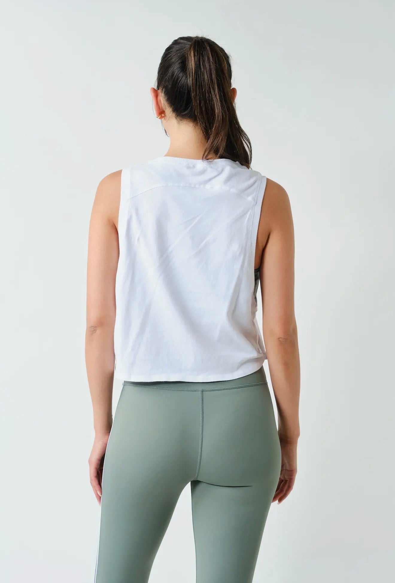 Woman's White Side Knot Tank w/ Large Sequin Patch