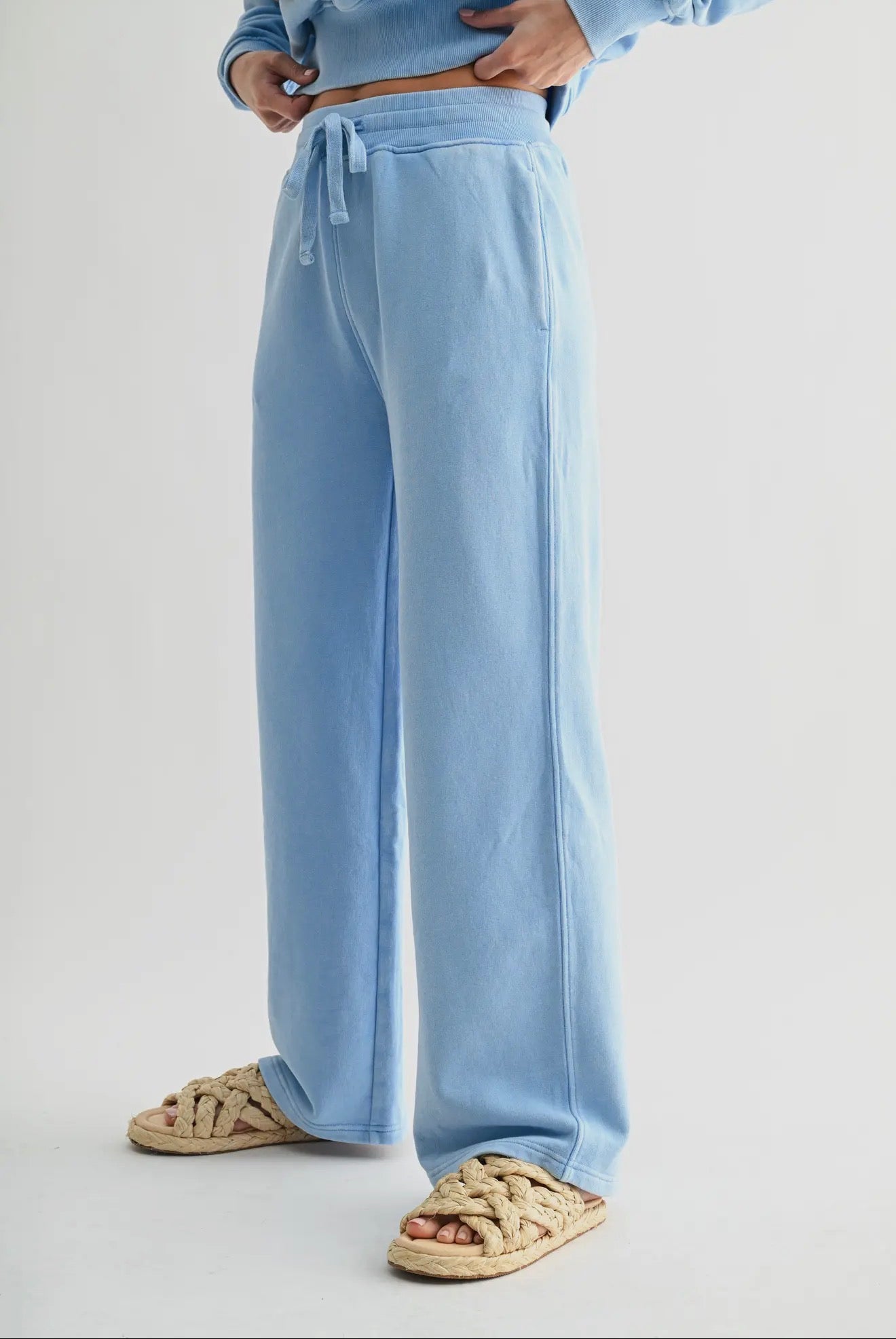 Cropped Sweatshirt and Wide Leg Sweatpant Set w/ Sequin Patches