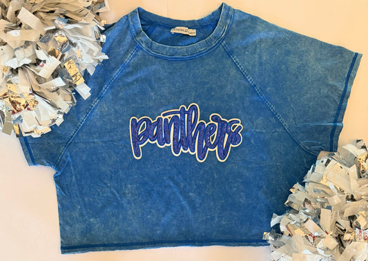 Woman's Blue Crop Tee w/ Panthers Patch