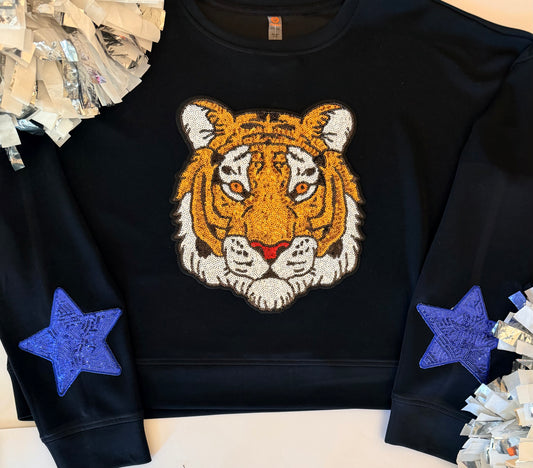 Woman's Dropped Shoulder Sweatshirt with Large Sequin Patch+2 Stars