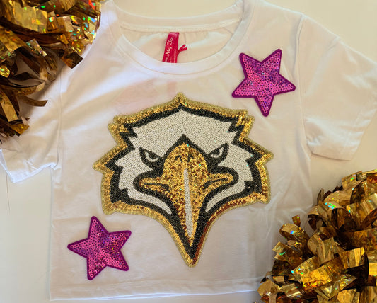 Youth White Crop Tee w/ Large Patch+ 2 Stars