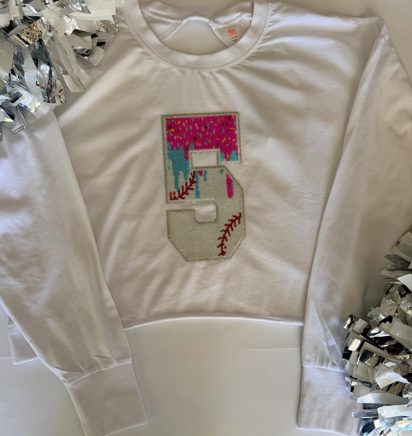 Woman's Open Back Tee w/ 1 Drip Sequin Baseball Number