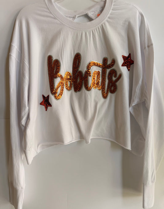 Woman's Open Back Tee w/ 2 Sequin Bobcats+2 Small Stars