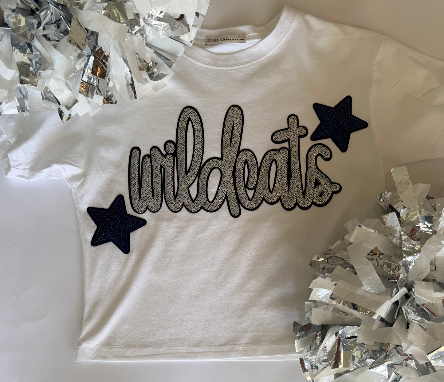 Woman's Short Sleeve Crop Tee w/ Large Sequin Patch+2 Stars