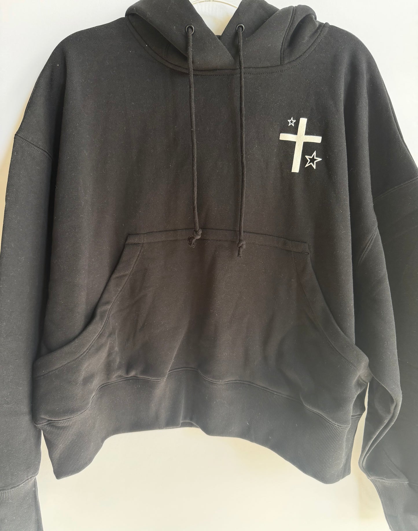 Woman's Black Oversized Jesus Loves You Pocket Hoodie