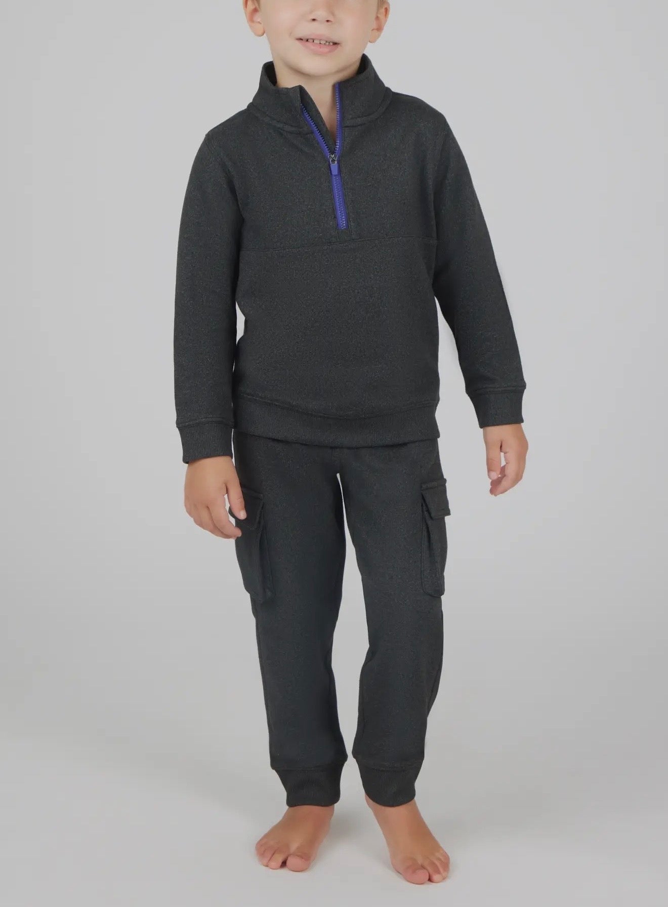 Toddler Charcoal Boys Fleece Half Zip and Jogger Set w/ Cross