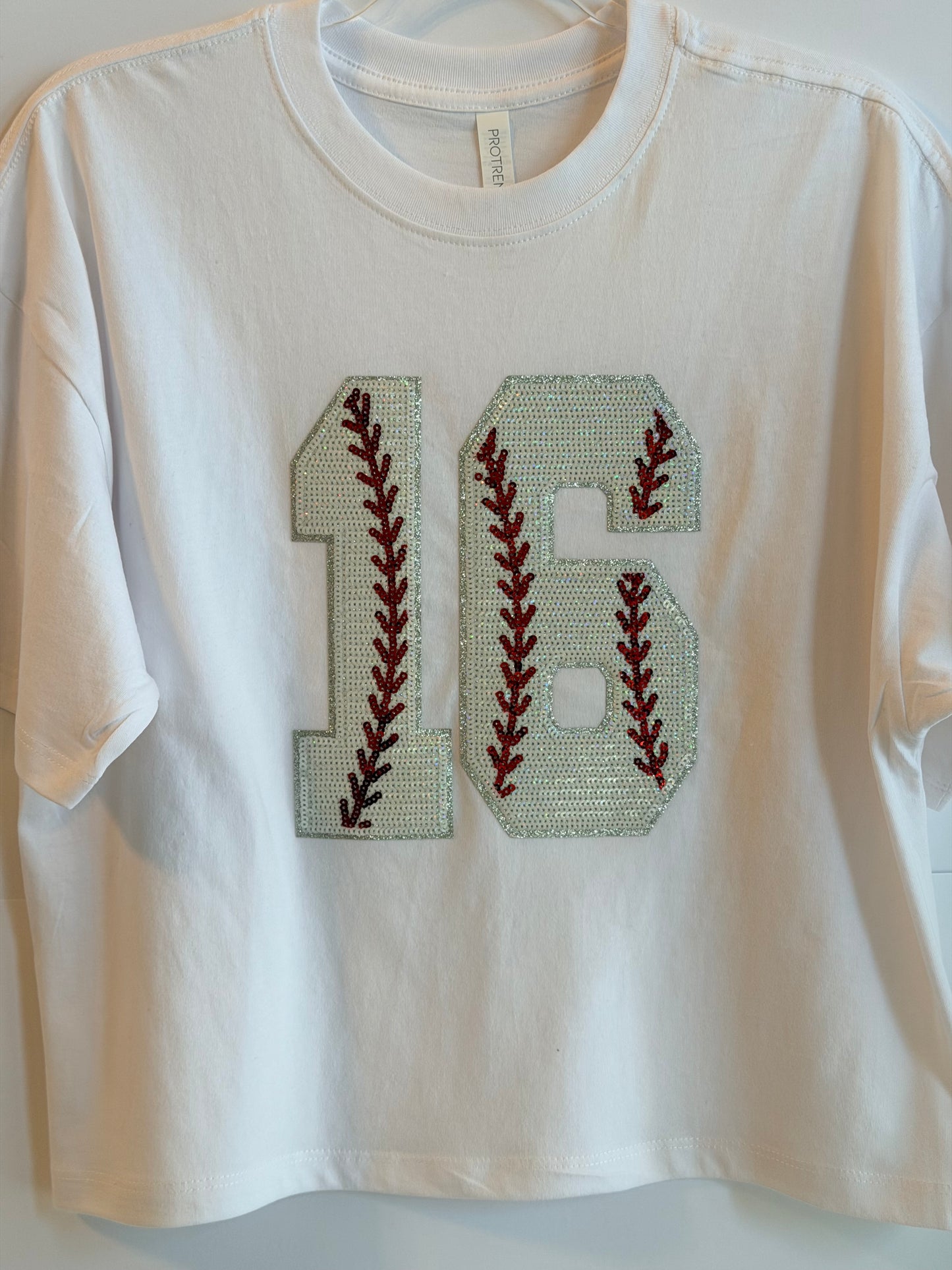 Woman's Short Sleeve Oversized Crop Tee w/ 2 Baseball Numbers