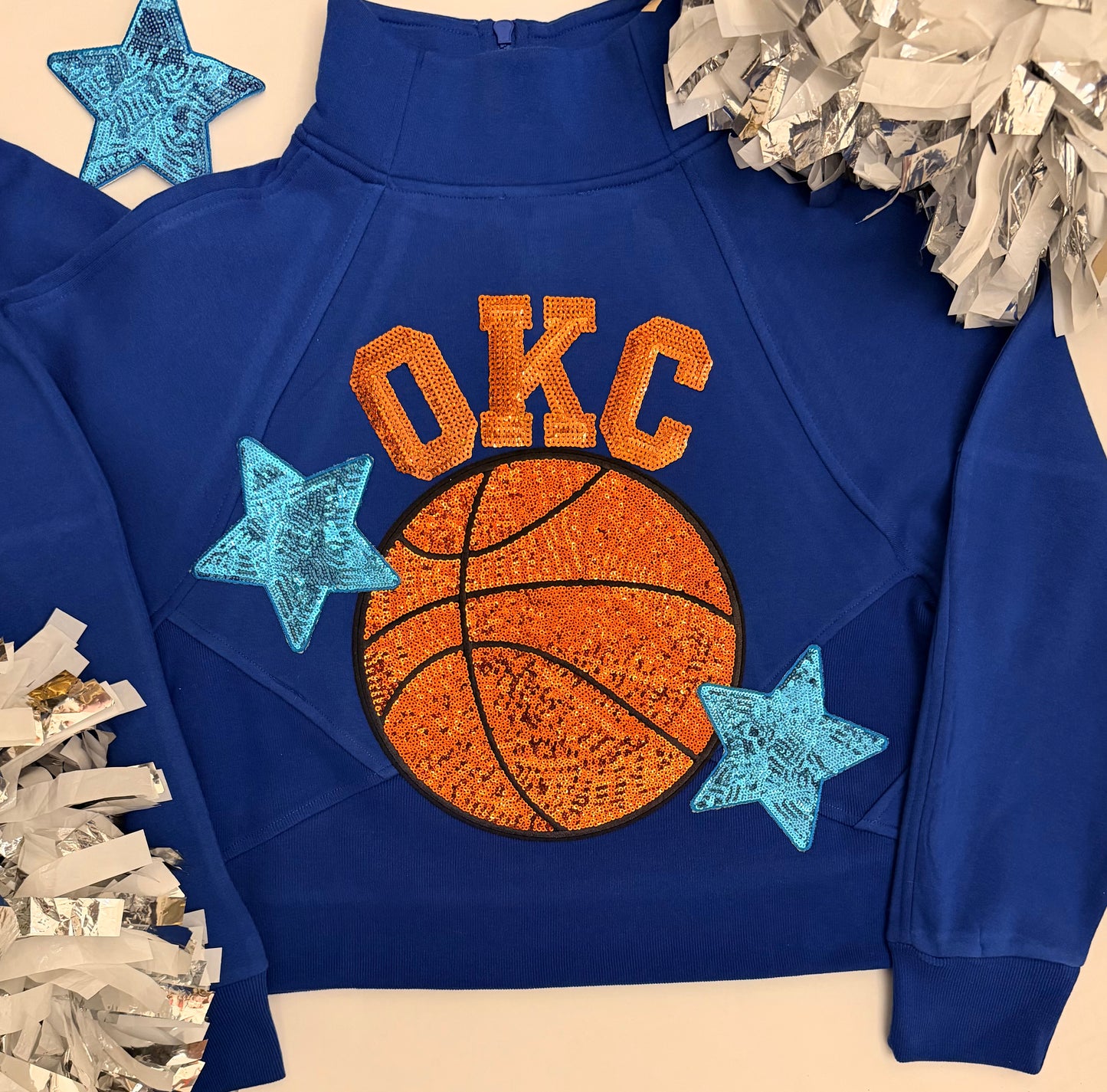 Woman's Blue Pocket Hoodie w/ 2 Large patches and 2 Stars