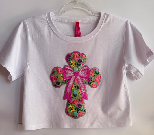 Youth White Crop Tee w/ Large Patch