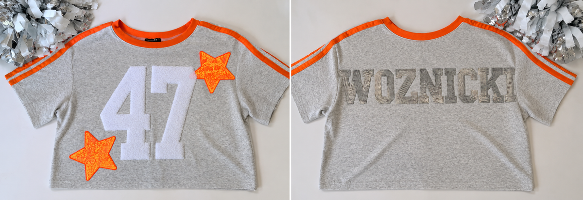 Papermoon Cropped Tee w/ 2 Fuzzy Numbers+2 Stars+8 Letters (Back)