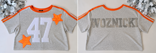 Papermoon Cropped Tee w/ 2 Fuzzy Numbers+2 Stars+8 Letters (Back)