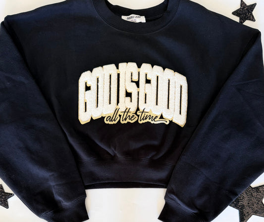 Black Crop Sweatshirt with God is Good Patch