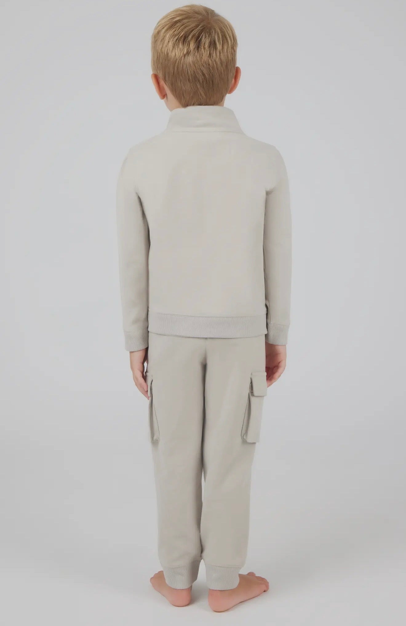 Toddler Beige Boys Fleece Half Zip and Jogger Set w/ Cross