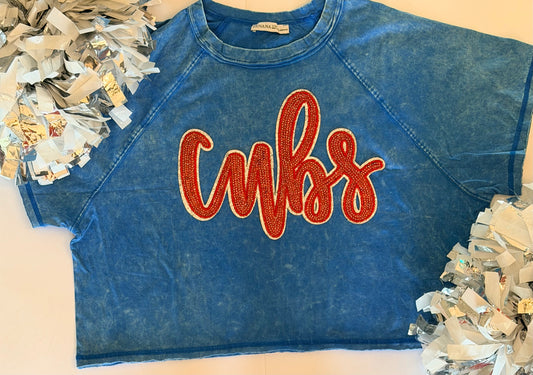 Woman's Blue Crop Tee w/ Cubs Patch