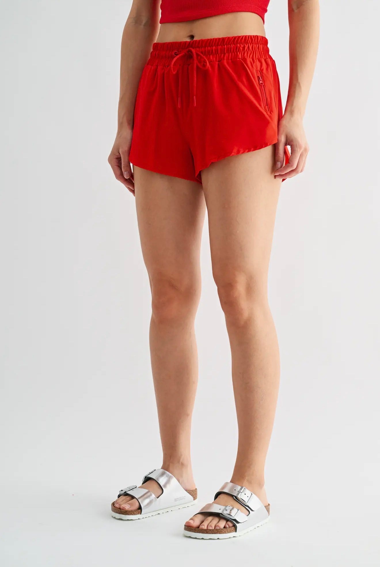 Woman's Red Drapey Active Shorts