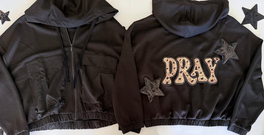 Soft Scuba Full Zip Jacket with Pray Sequin Patch+ 2 Stars