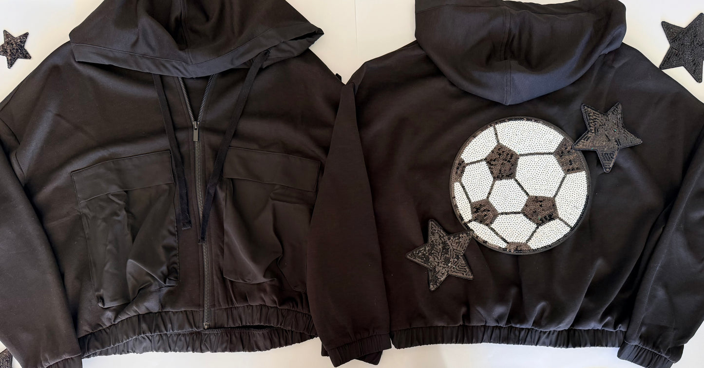 Soft Scuba Full Zip Jacket with Large Sport Sequin Patch+ 2 Stars