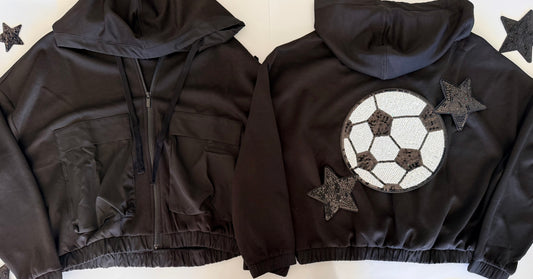 Soft Scuba Full Zip Jacket with Large Sport Sequin Patch+ 2 Stars