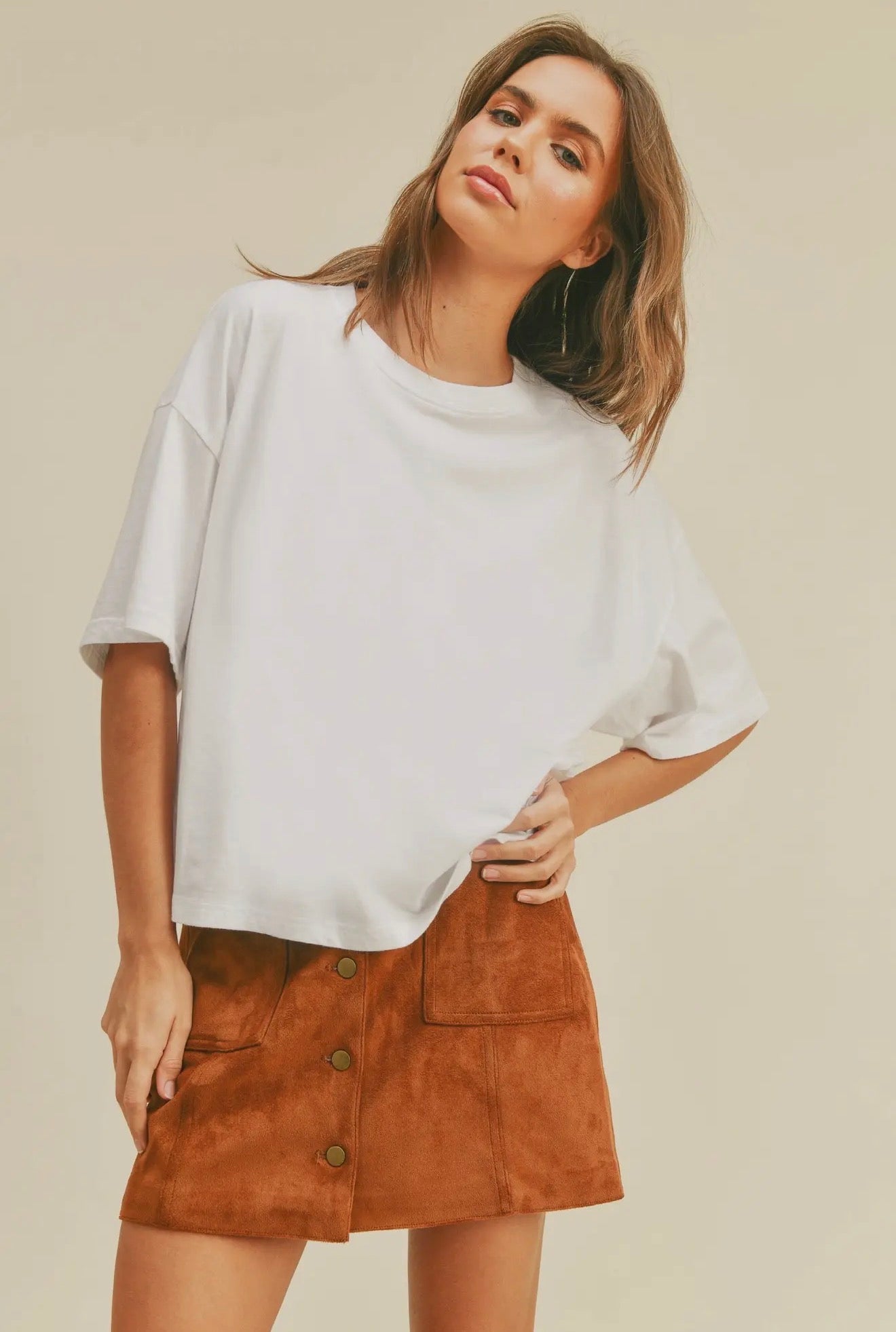 Woman's Short Sleeve Oversized Crop Tee w/ 2 Baseball Numbers