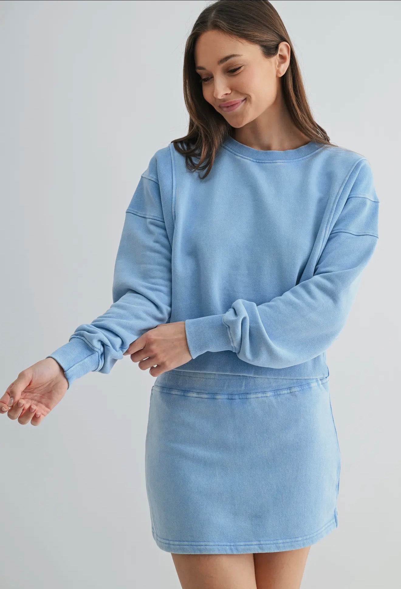 Cropped Sweatshirt and Wide Leg Sweatpant Set w/ Sequin Patches